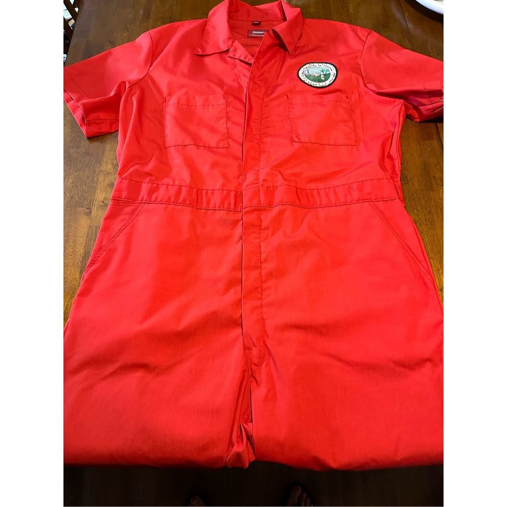 Dickies Workwear Coveralls Jumpsuit Orange Arabic Oasis Patches Mens Sz Medium